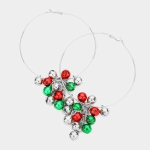 Red Green Christmas Ornament Ball Charm Silver Hoop Earrings Fun Holiday Jewelry